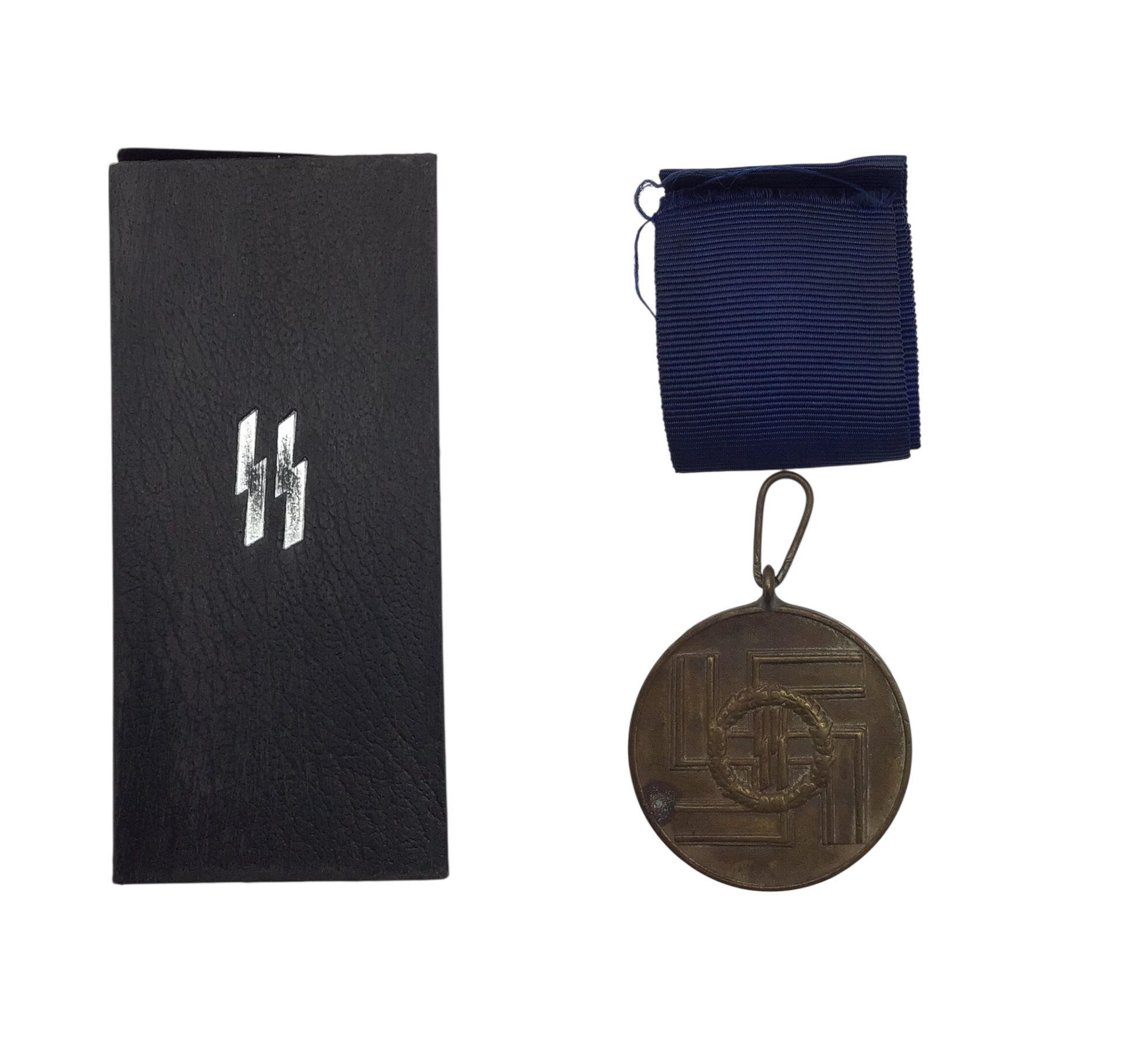 German SS 8-Year Long Service Medal with Award Box – Monogrammed SS Runes | Rare Matched WWII Set
