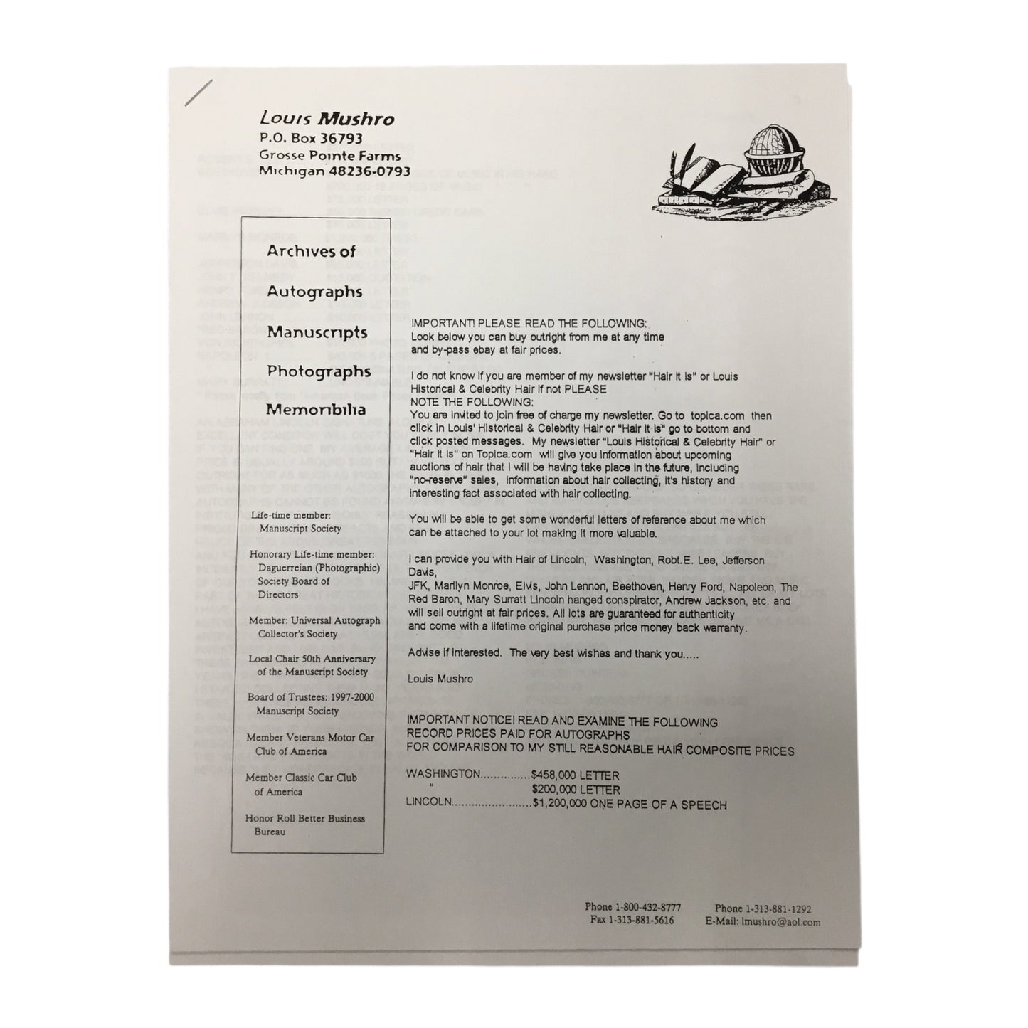 Jenny Lind, the Swedish Nightengale, Hair Clipping with COA