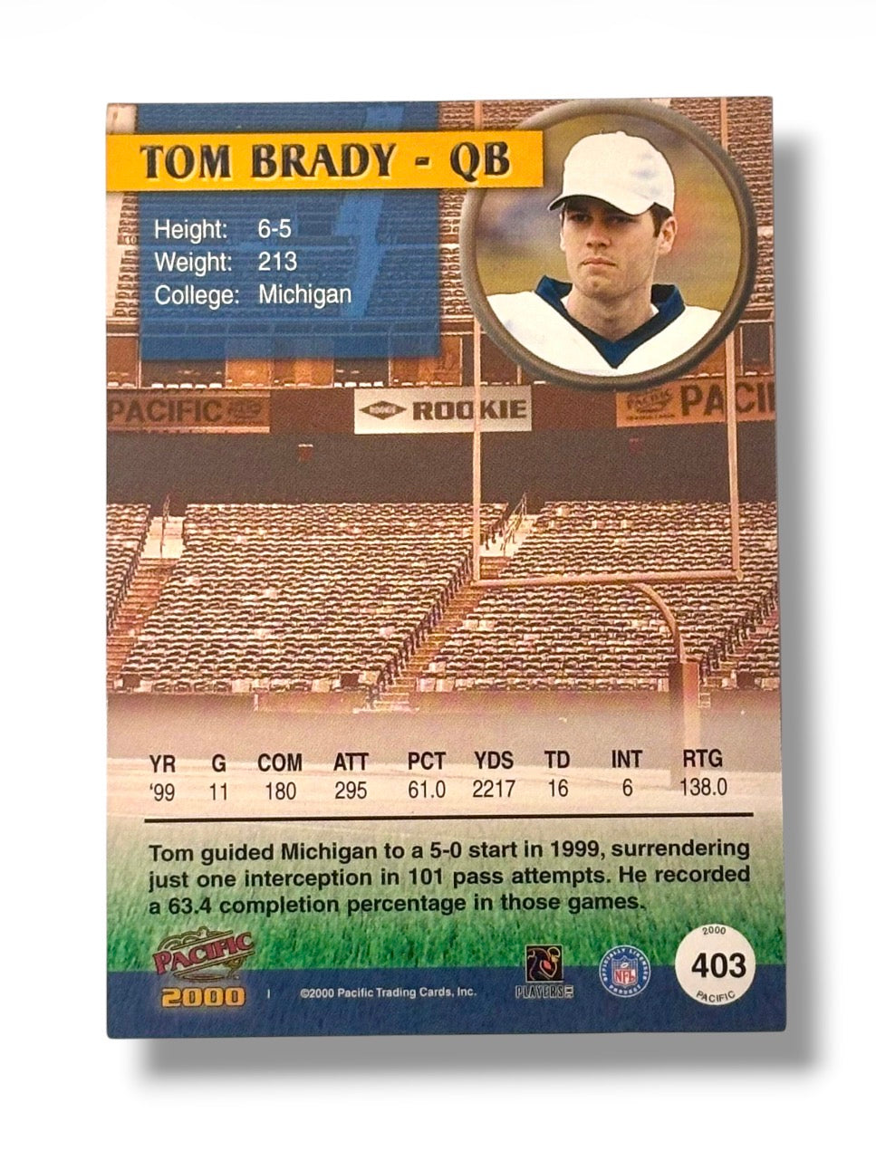 2000 Pacific #403 Rookie Tom Brady New England Patriots HOF 7 Time Super Bowl Champ