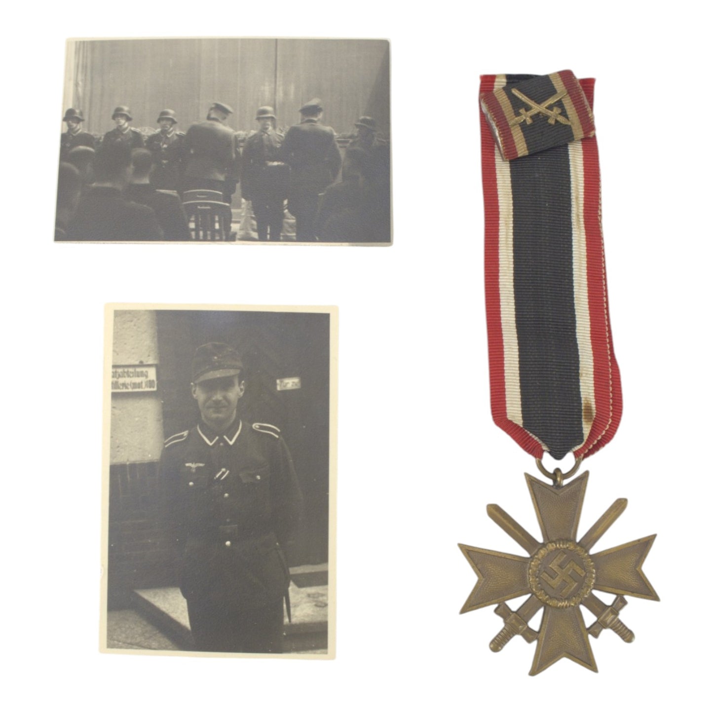 German WW2 War Merit Cross with Swords, Ribbon Bar and Recipient Photographs