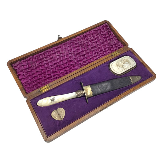 Antique Female Gambler Set with Tiffany 1 Broadway Bowie Dagger & Keepsake Boxes