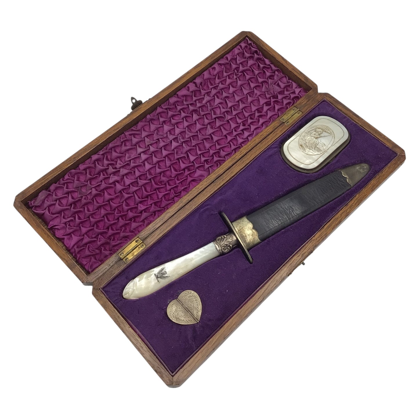Antique Female Gambler Set with Tiffany 1 Broadway Bowie Dagger & Keepsake Boxes