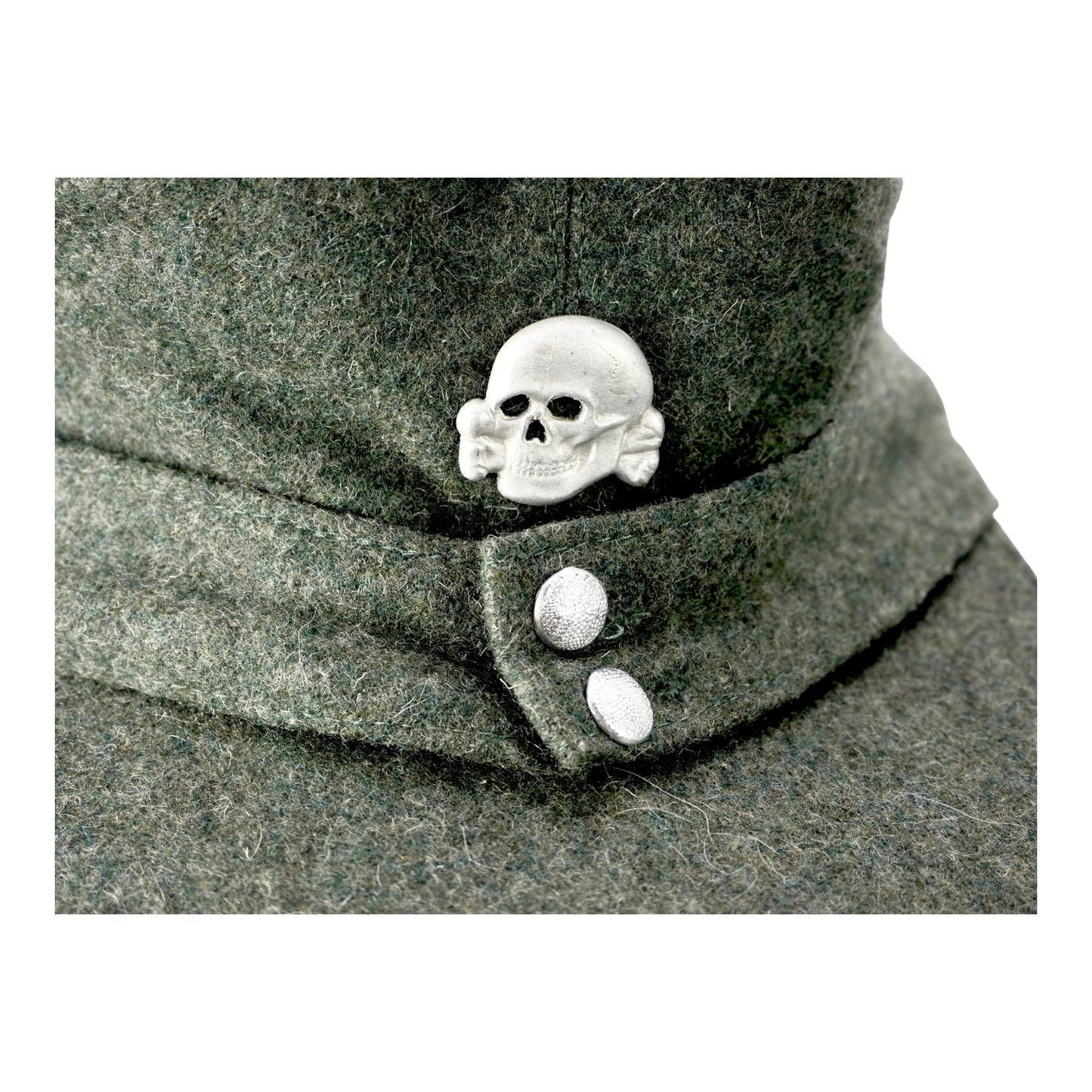 German WWII Waffen-SS M43 EM Field Cap with RARE RZM-Marked Totenkopf, Size 57