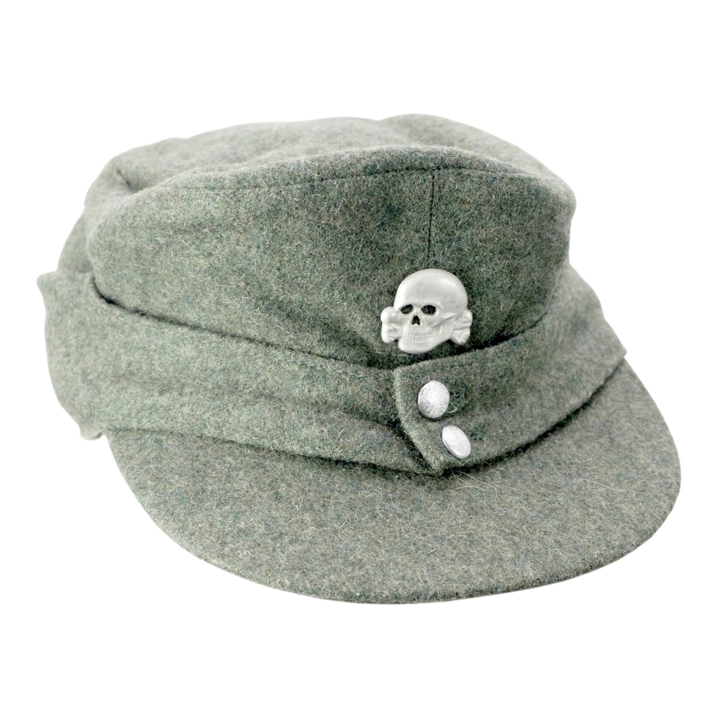 German WWII Waffen-SS M43 EM Field Cap with RARE RZM-Marked Totenkopf, Size 57
