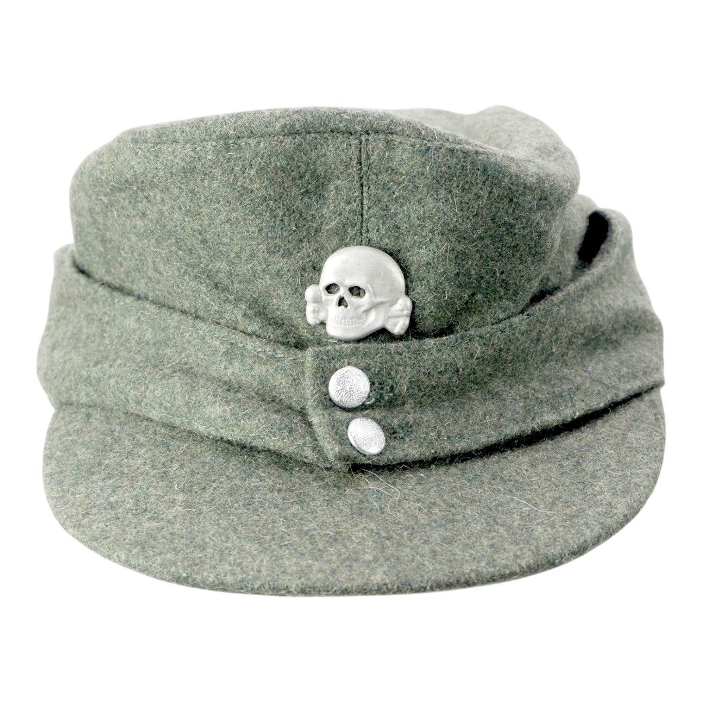 German WWII Waffen-SS M43 EM Field Cap with RARE RZM-Marked Totenkopf, Size 57
