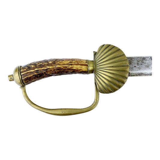 Hunting Hanger Sword with Antler Grip, Clamshell Guard & Frederick FR Stamp - c.1740-1760