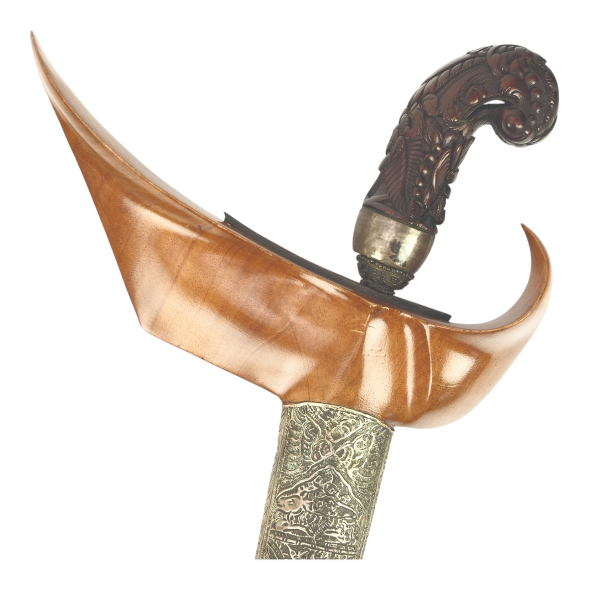 Indonesian Javanese 18th-19th Century Keris Kris with Silvered Two-Sided Sheath