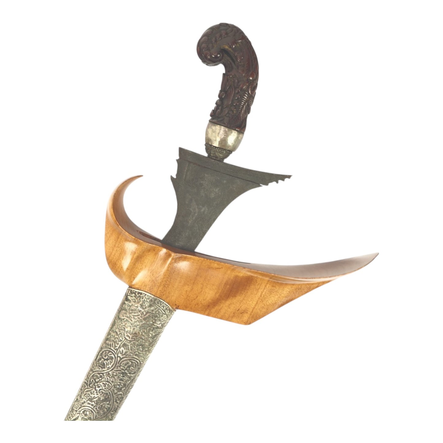 Indonesian Javanese 18th-19th Century Keris Kris with Silvered Two-Sided Sheath