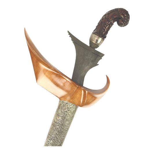 Indonesian Javanese 18th-19th Century Keris Kris with Silvered Two-Sided Sheath
