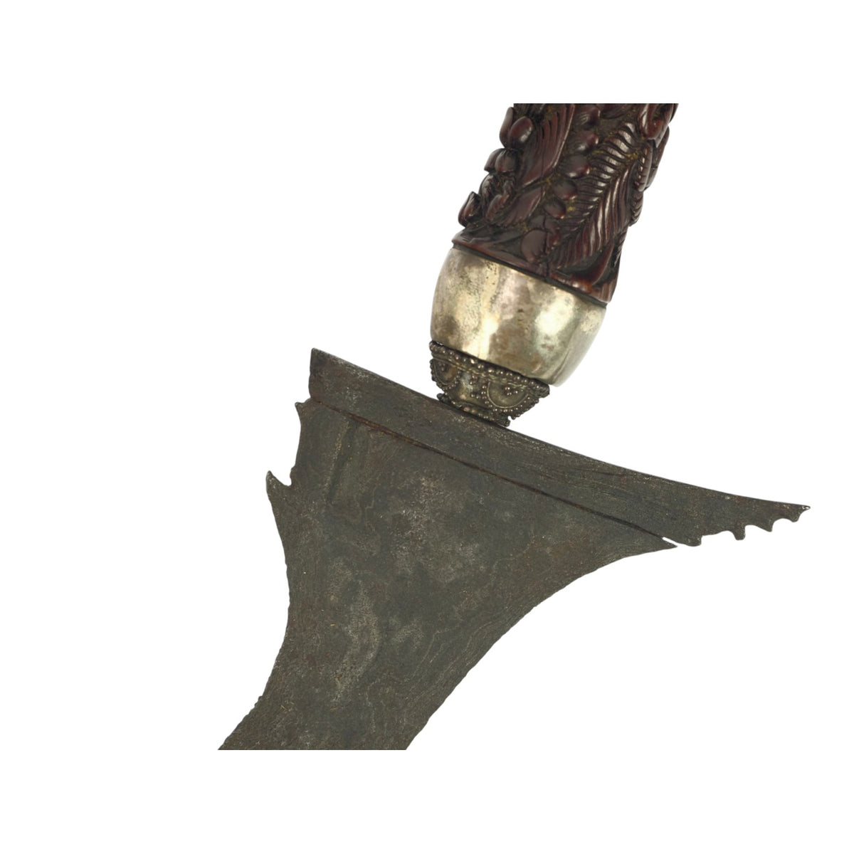 Indonesian Javanese 18th-19th Century Keris Kris with Silvered Two-Sided Sheath