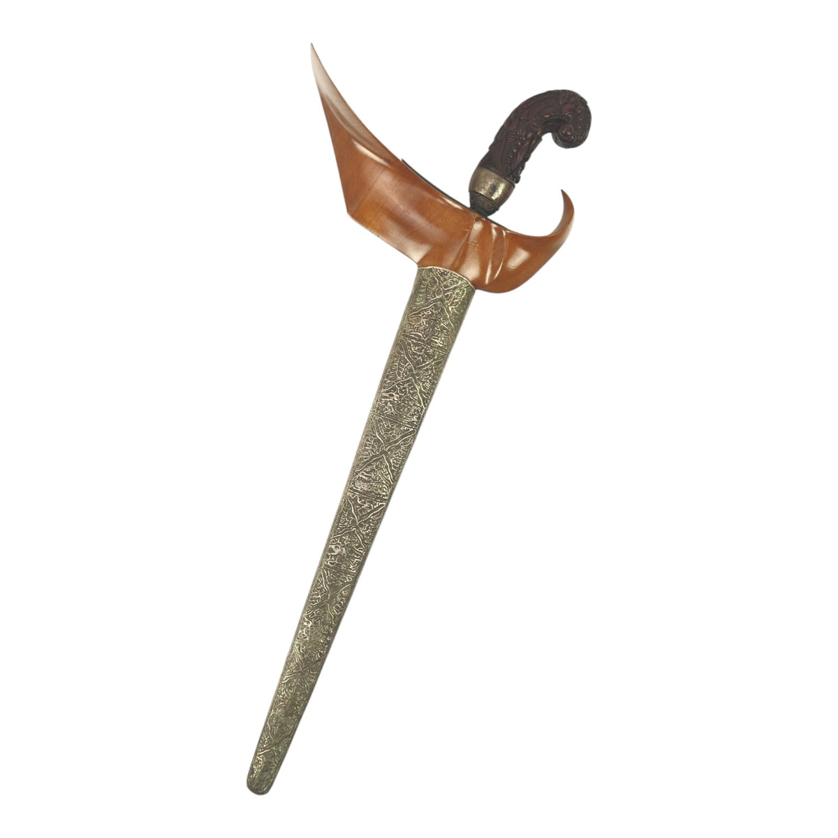 Indonesian Javanese 18th-19th Century Keris Kris with Silvered Two-Sided Sheath