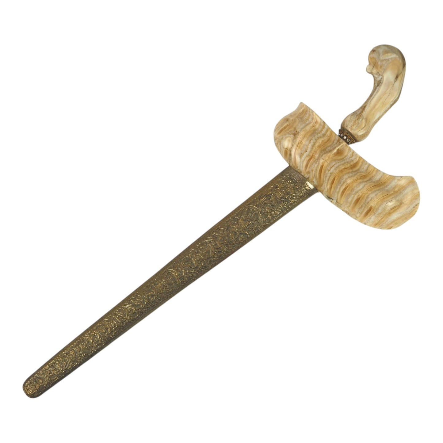 Indonesian Surakarta Javanese Keris with Fossil Mammoth Tooth Mounts & Damascus Blade