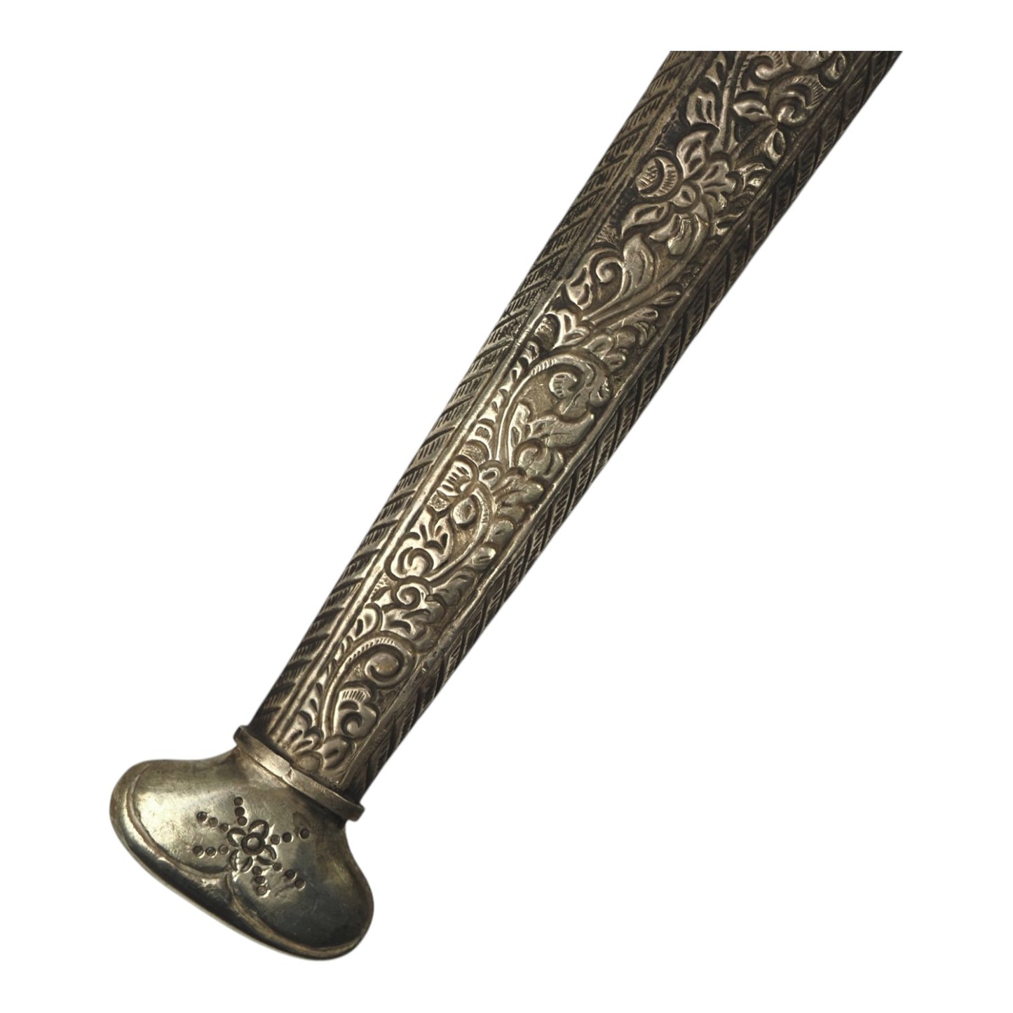 18th–19th C. Javanese Keris Kris with All-Silver Scrollwork Sheath & Hilt