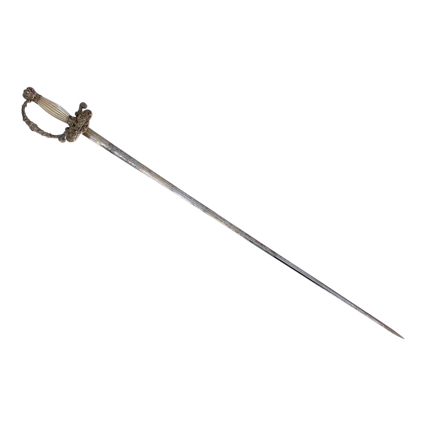 French First Empire Silver Hilt Napoleonic Court Sword with Eagle & Gold Blade