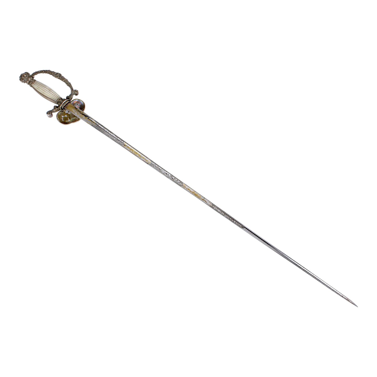 French First Empire Silver Hilt Napoleonic Court Sword with Eagle & Gold Blade