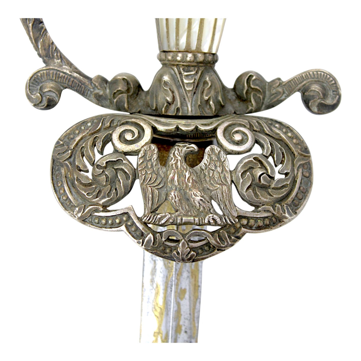 French First Empire Silver Hilt Napoleonic Court Sword with Eagle & Gold Blade