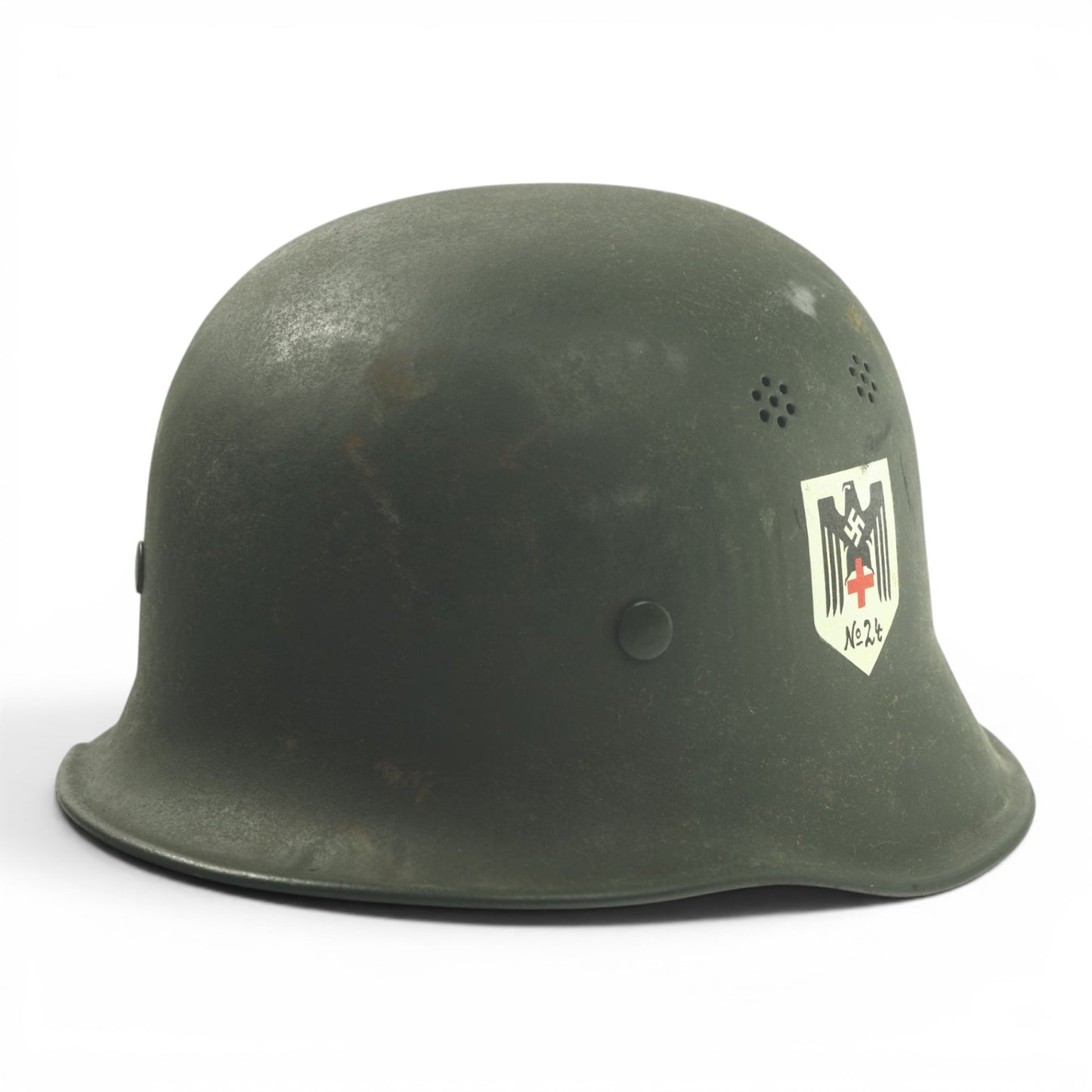 German WWII DRK Red Cross Double Decal Personnel Stahlhelm M34 "No. 24" Field Hospital Helmet