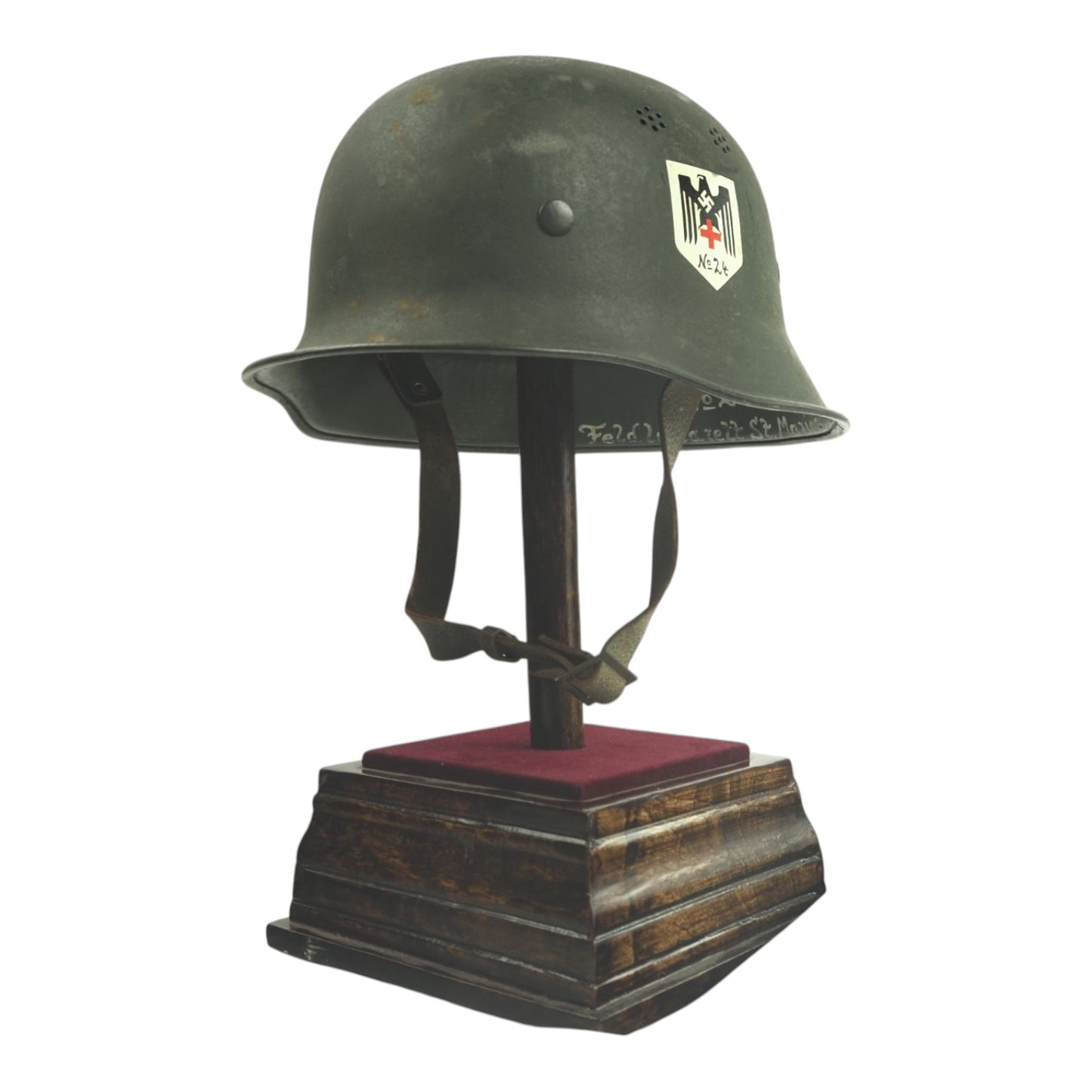 German WWII DRK Red Cross Double Decal Personnel Stahlhelm M34 "No. 24" Field Hospital Helmet