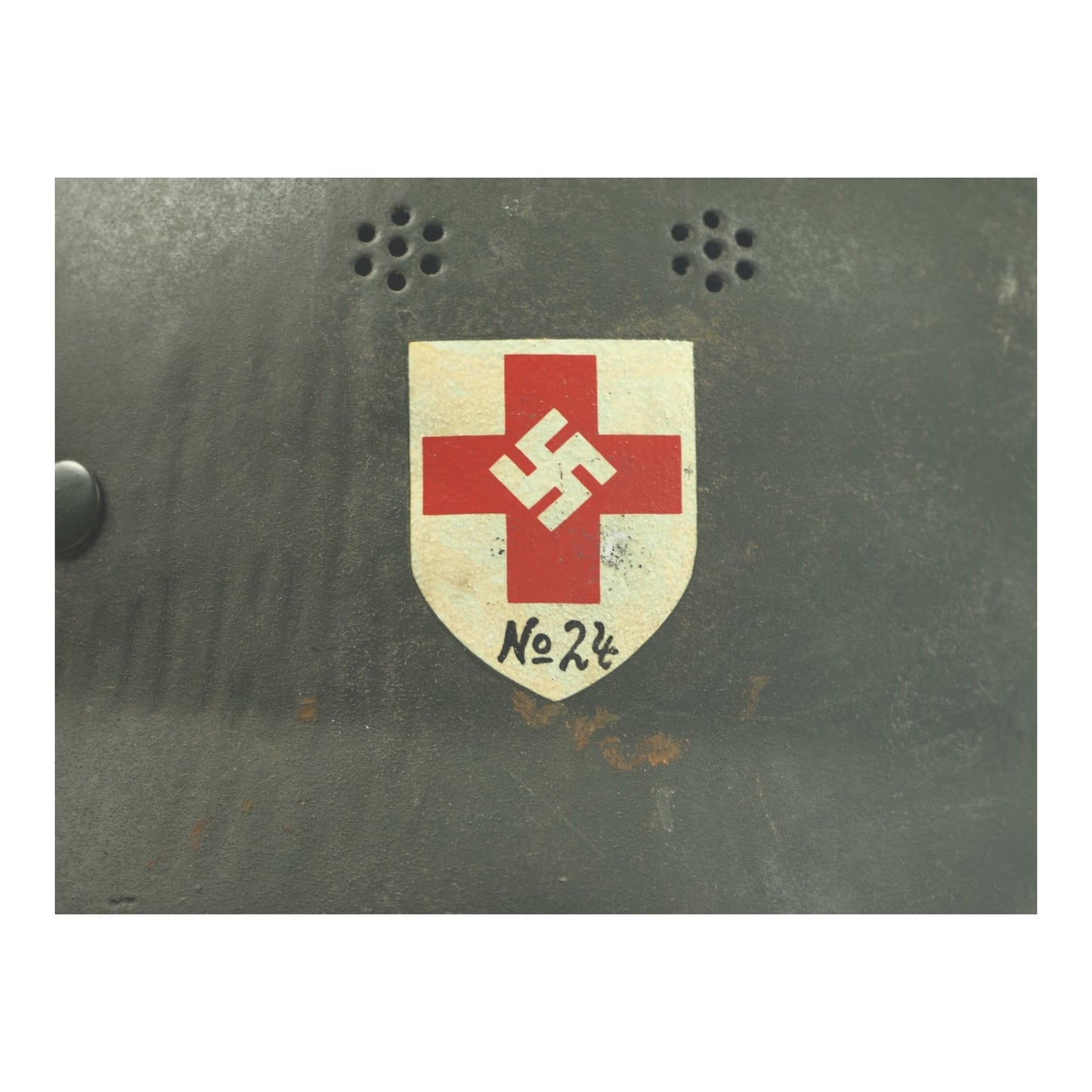 German WWII DRK Red Cross Double Decal Personnel Stahlhelm M34 "No. 24" Field Hospital Helmet