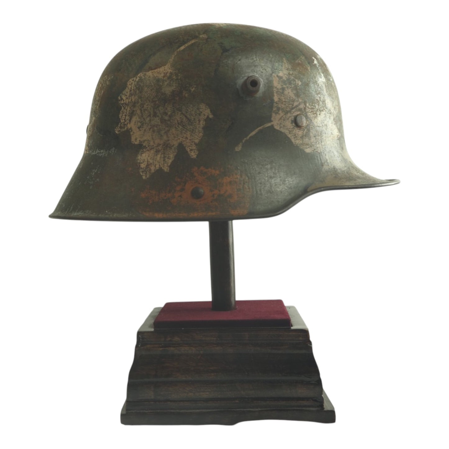 German WWI Leaf Camouflage Steel Helmet | RIR 120 Marked | Veteran Iron Cross Paint | RARE!