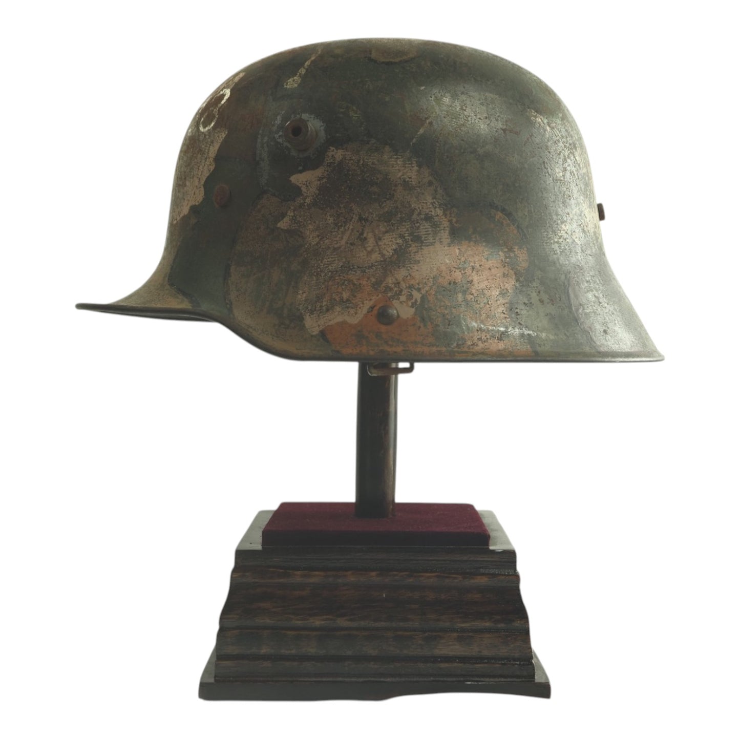 German WWI Leaf Camouflage Steel Helmet | RIR 120 Marked | Veteran Iron Cross Paint | RARE!