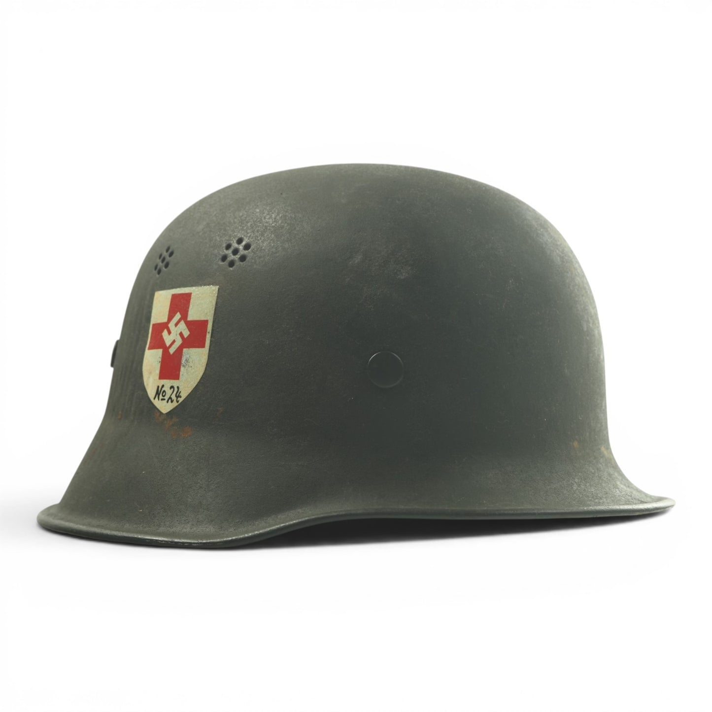 German WWII DRK Red Cross Double Decal Personnel Stahlhelm M34 "No. 24" Field Hospital Helmet