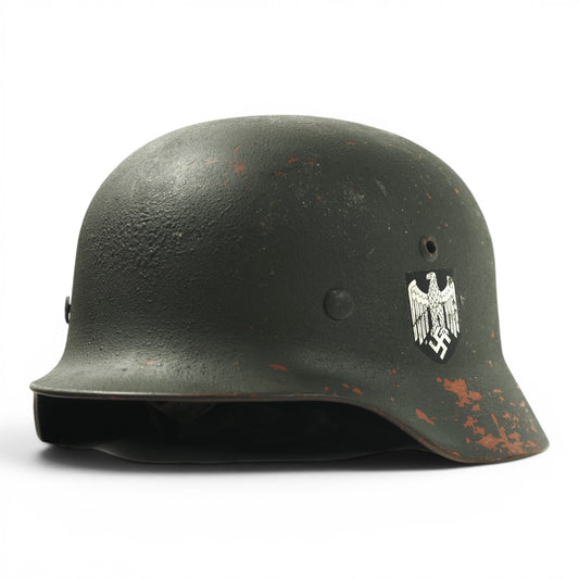 Named German WWII M35 Heer Helmet, Early Lot 081, Repainted from Afrika Korps Brown!