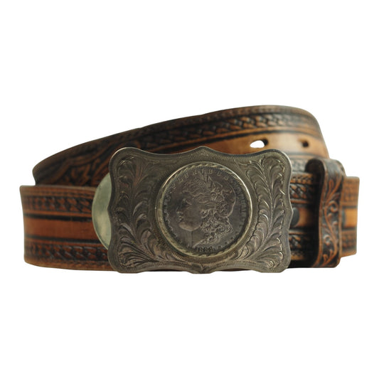 Tony Lama Belt with Sterling Silver Morgan Dollar Buckle by Silver State Silver Co.