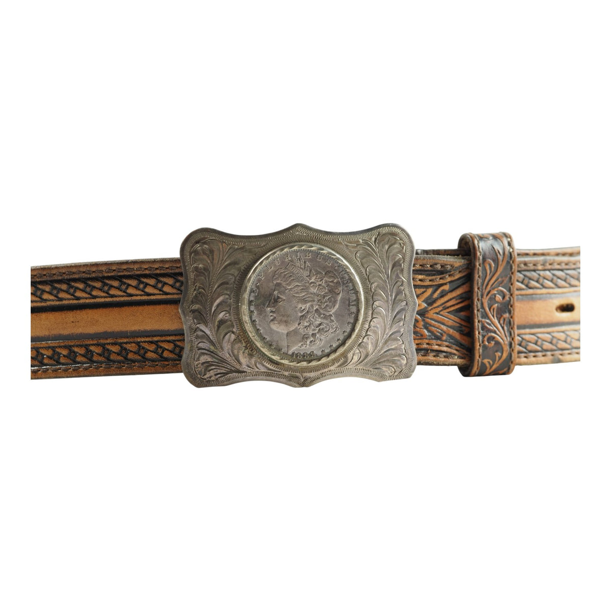 Tony Lama Belt with Sterling Silver Morgan Dollar Buckle by Silver State Silver Co.