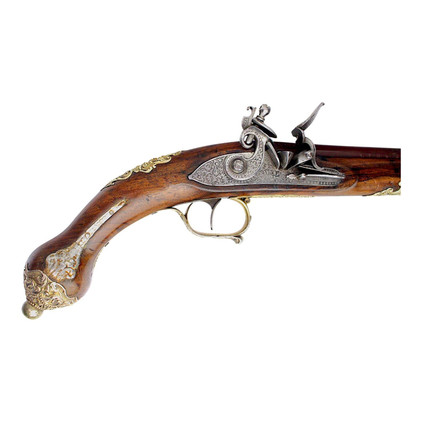 French Flintlock Pistol by Manceaux Paris with Silver Mounts, Sotheby’s Pair Reference
