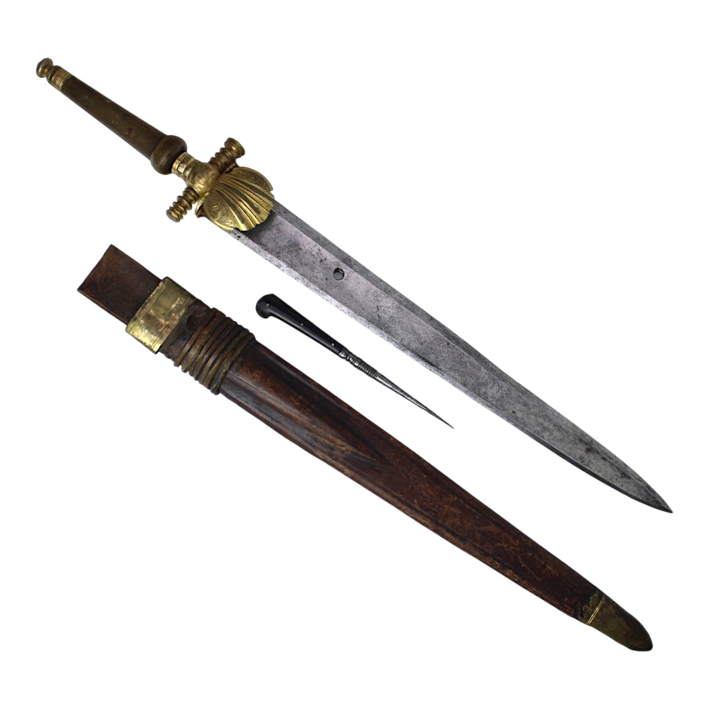 One-of-a-Kind American Revolutionary War Plug Bayonet w/ Sheath & RARE Leatherwork / Repair Tool Awl