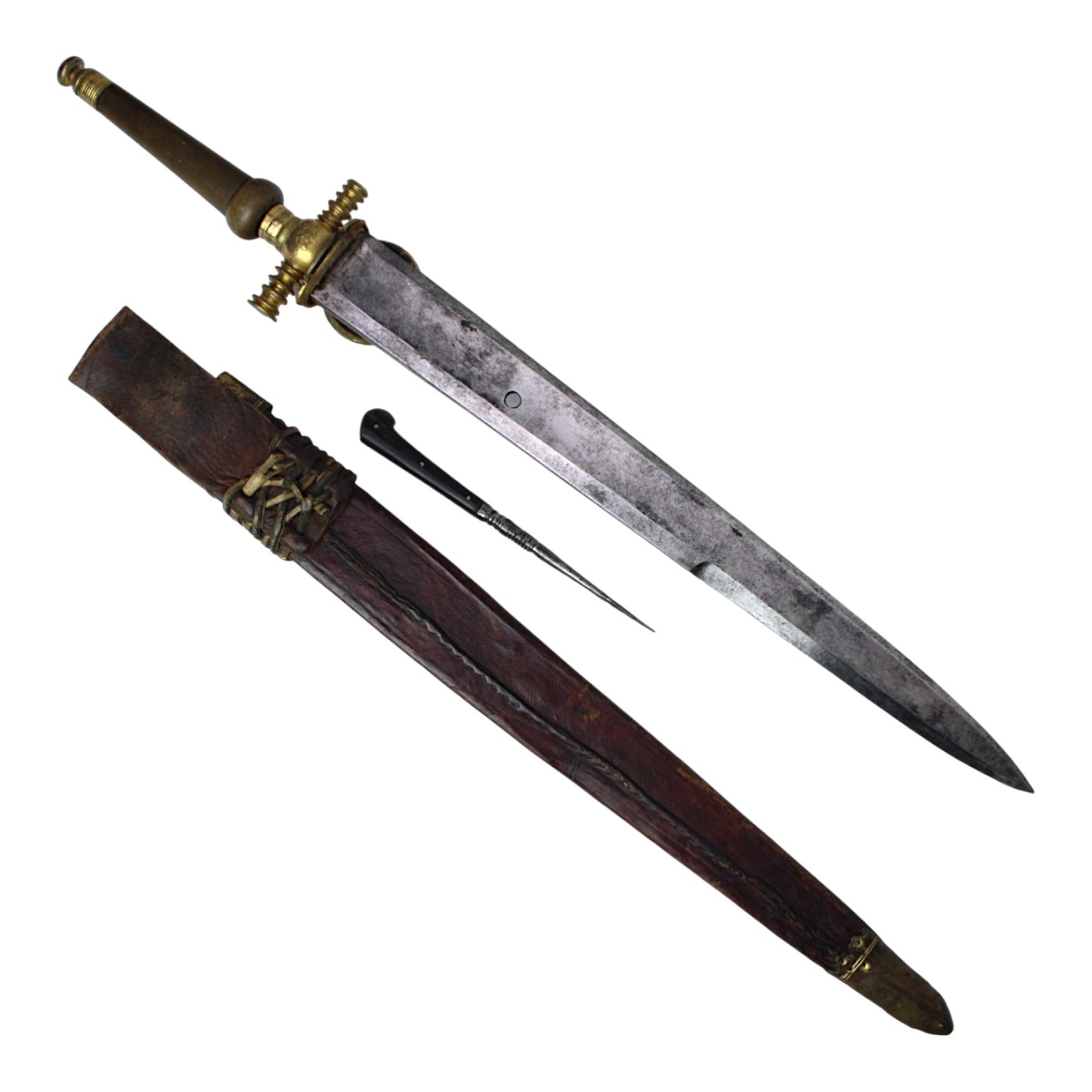 One-of-a-Kind American Revolutionary War Plug Bayonet w/ Sheath & RARE Leatherwork / Repair Tool Awl