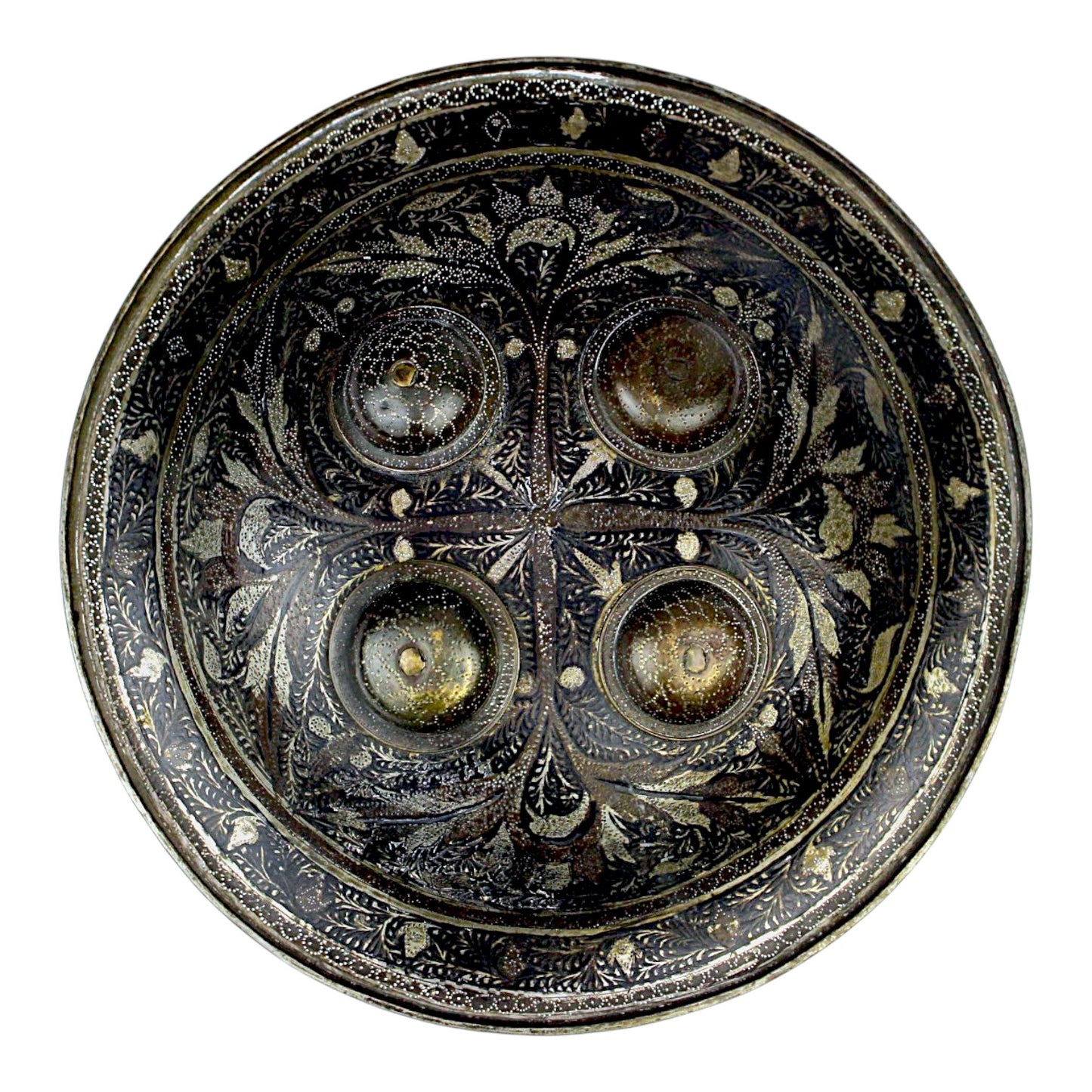 Antique Islamic Indian Mughal Rajput Silver Damascened Dhal Shield