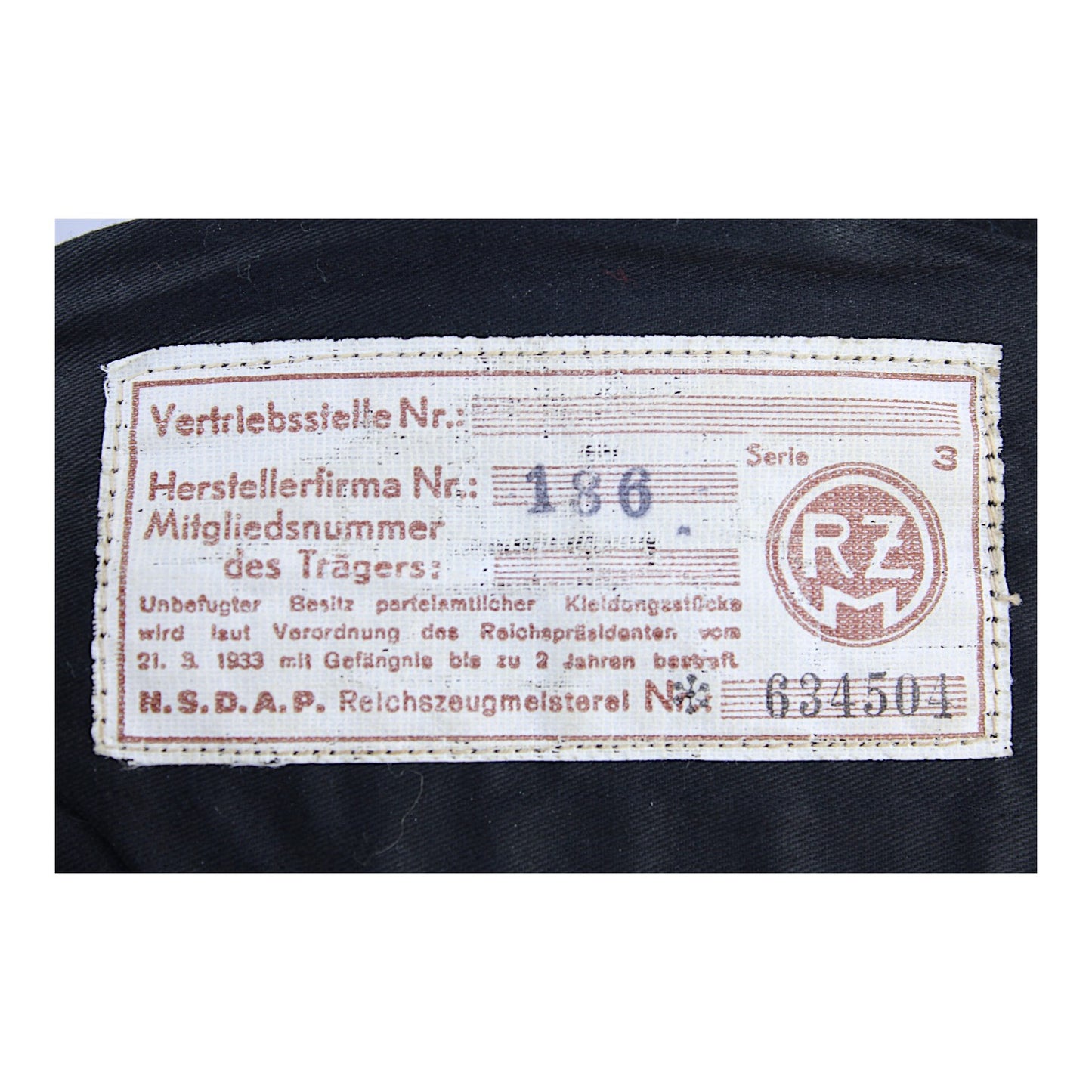 German WW2 Black Overseas Side Cap with RZM Interior Label, Possible SS, No Exterior Insignia