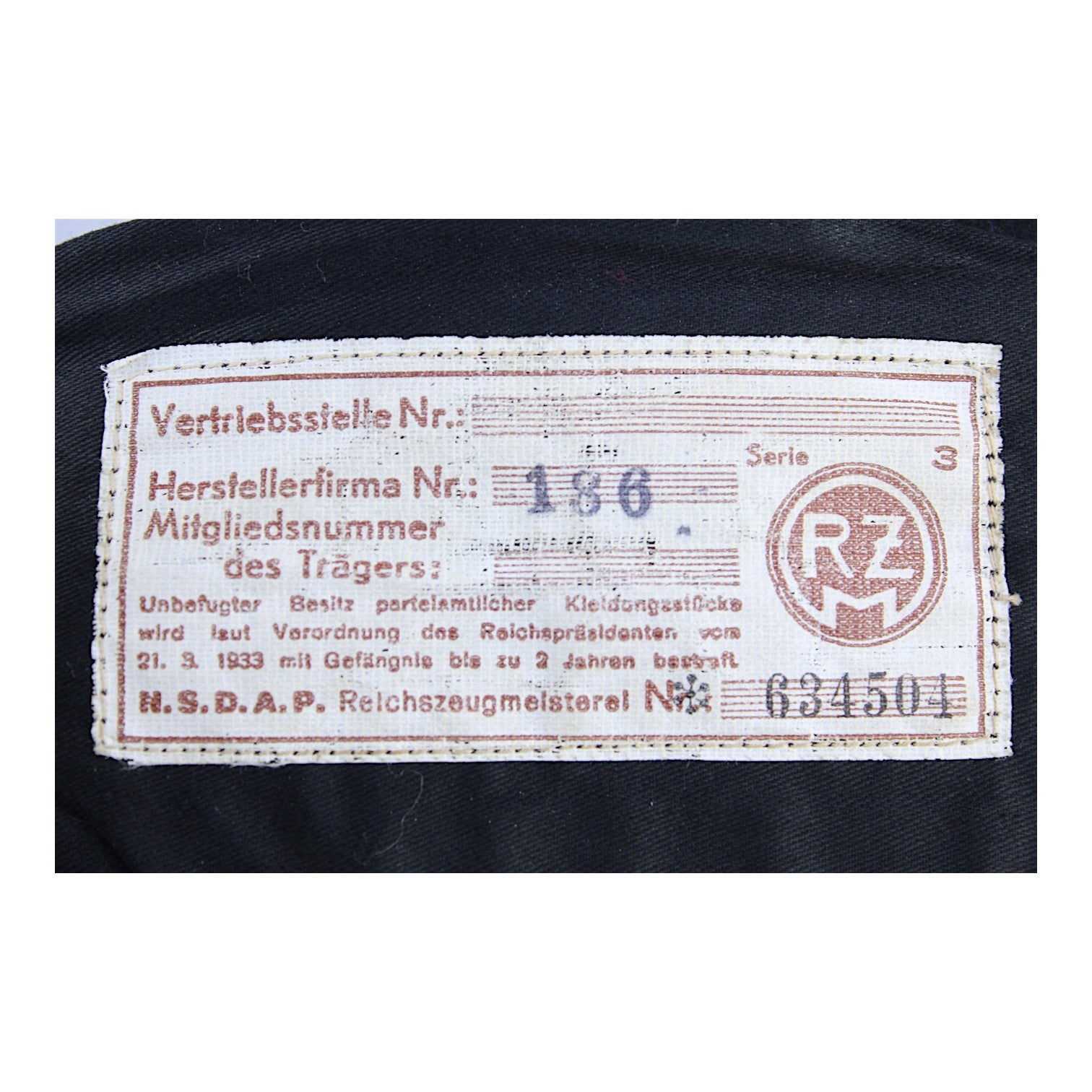 German WW2 Black Overseas Side Cap with RZM Interior Label, Possible SS, No Exterior Insignia