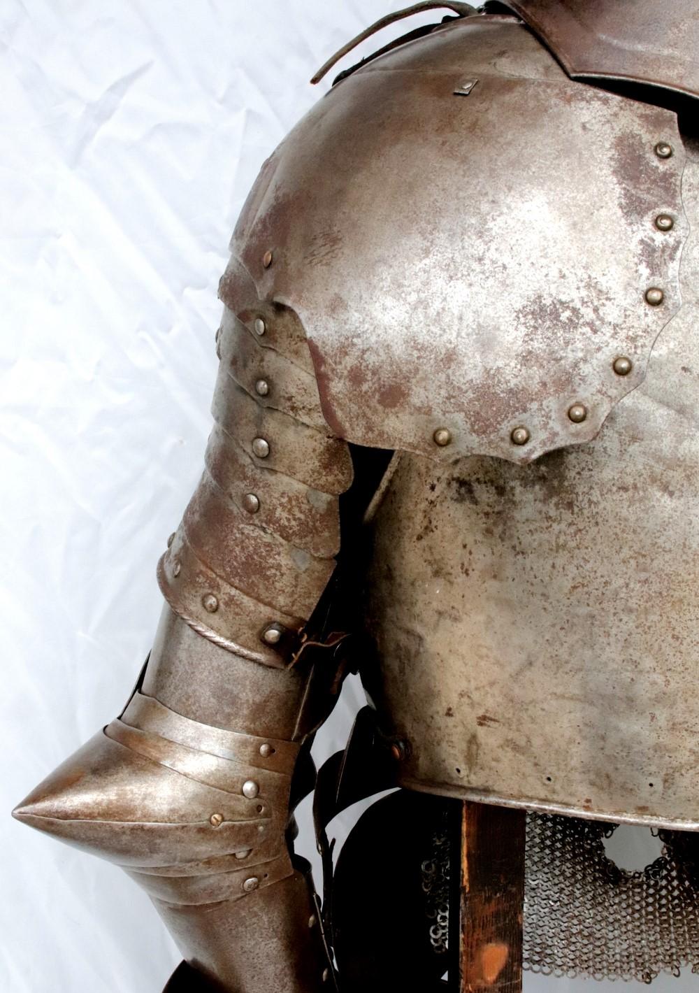 Victorian German Knight Suit of Armor with Rare Caged Visor Helmet & Stand