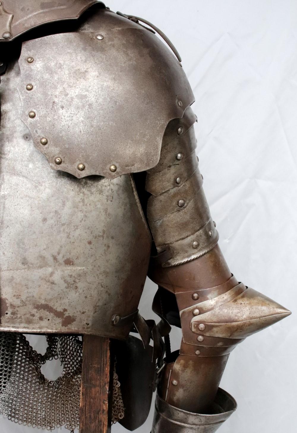 Victorian German Knight Suit of Armor with Rare Caged Visor Helmet & Stand