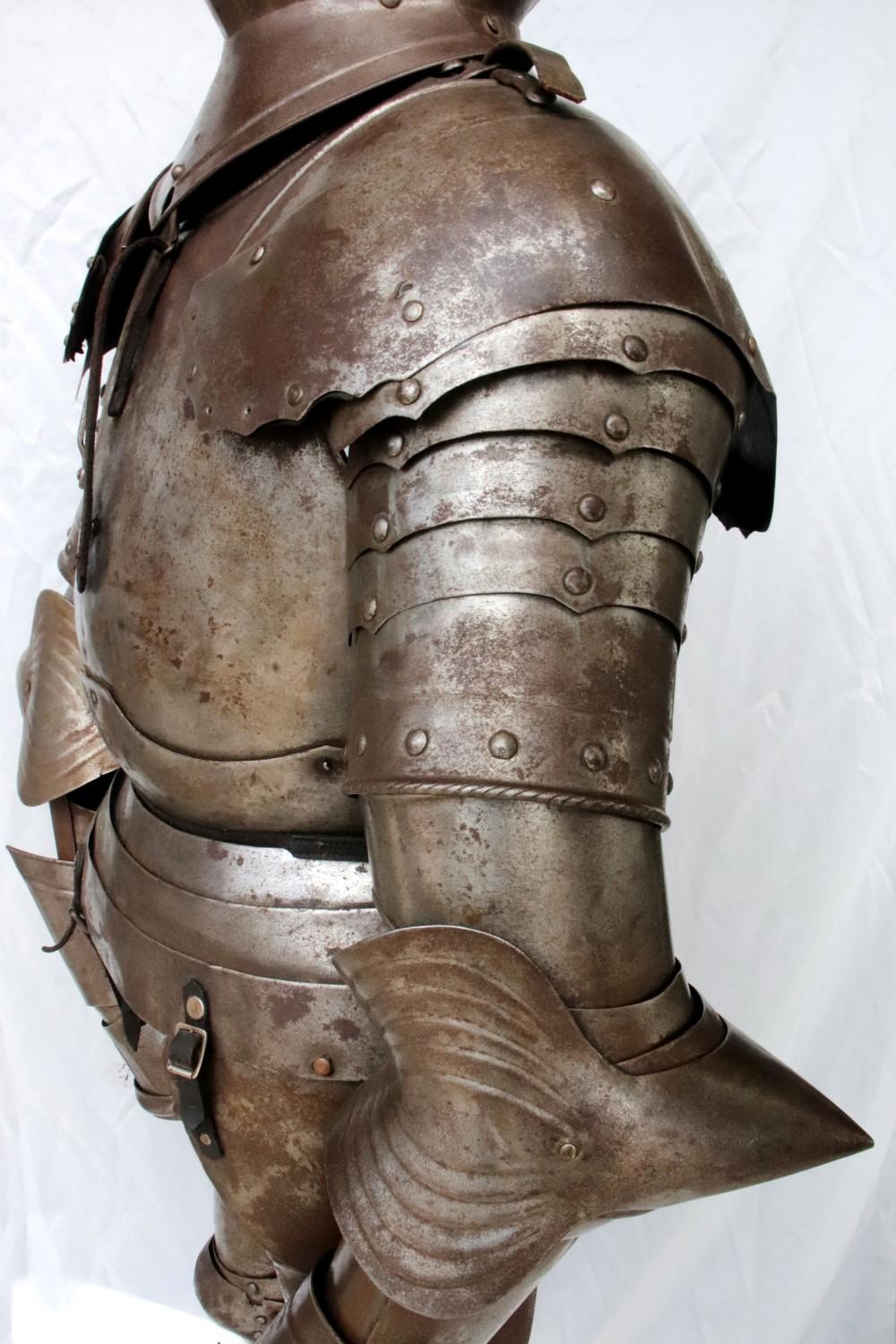 Victorian German Knight Suit of Armor with Rare Caged Visor Helmet & Stand