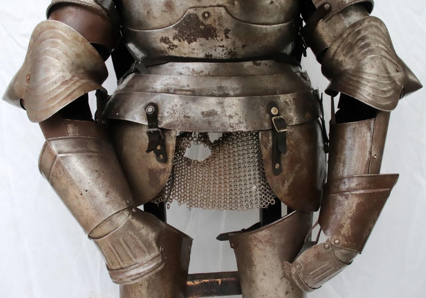 Victorian German Knight Suit of Armor with Rare Caged Visor Helmet & Stand