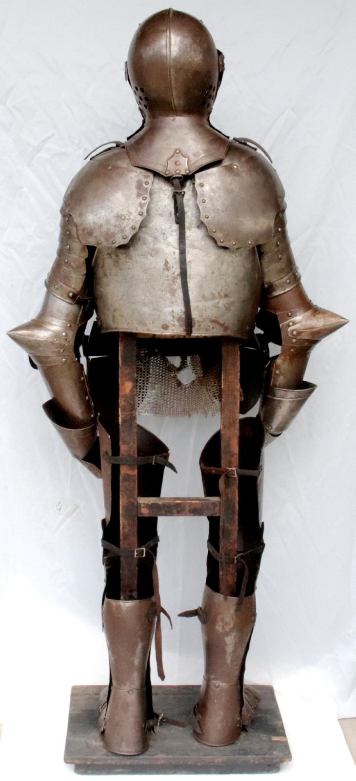 Victorian German Knight Suit of Armor with Rare Caged Visor Helmet & Stand
