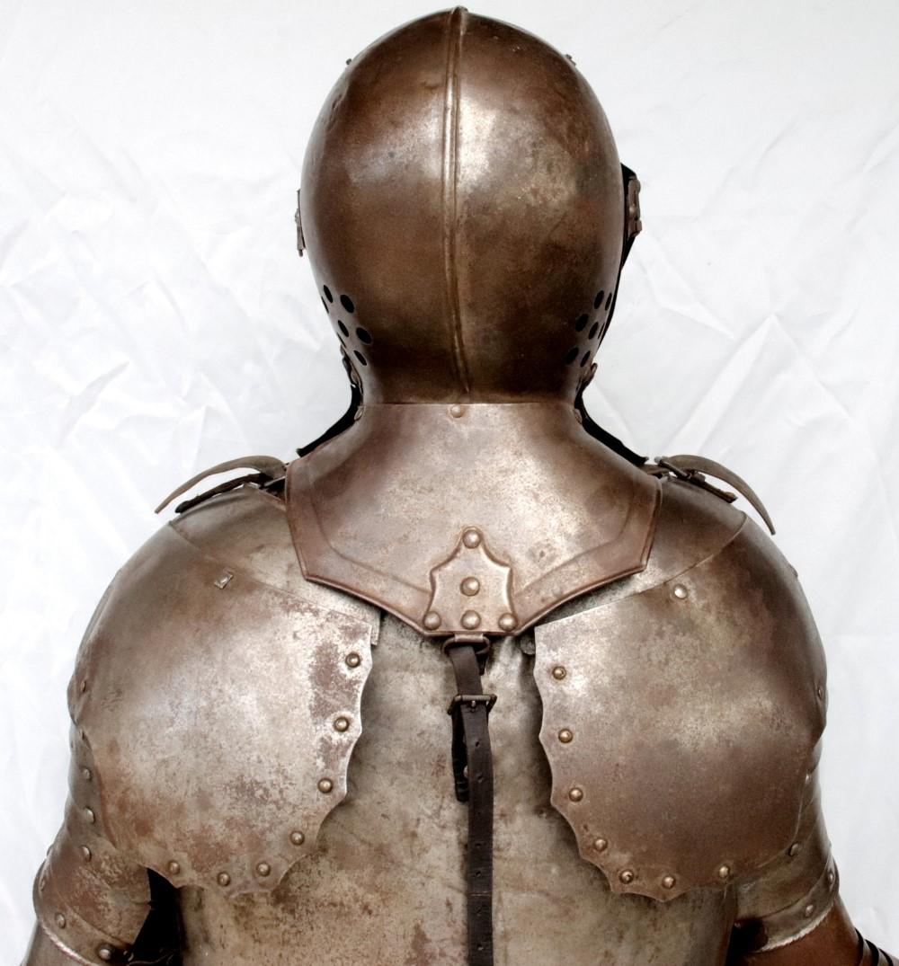 Victorian German Knight Suit of Armor with Rare Caged Visor Helmet & Stand