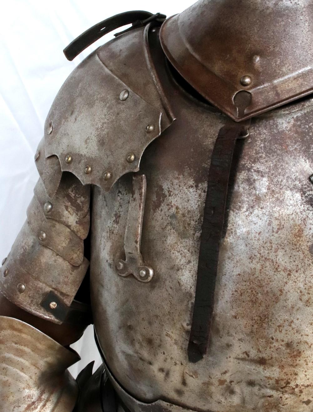 Victorian German Knight Suit of Armor with Rare Caged Visor Helmet & Stand