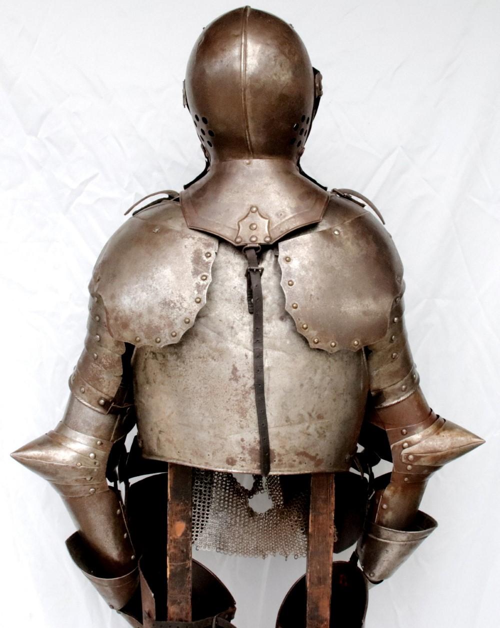 Victorian German Knight Suit of Armor with Rare Caged Visor Helmet & Stand