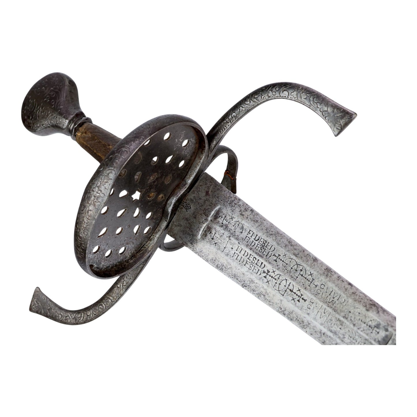 German or North European Decorated Double-Edged Sword c.1620 with Solingen Mark & Museum Number