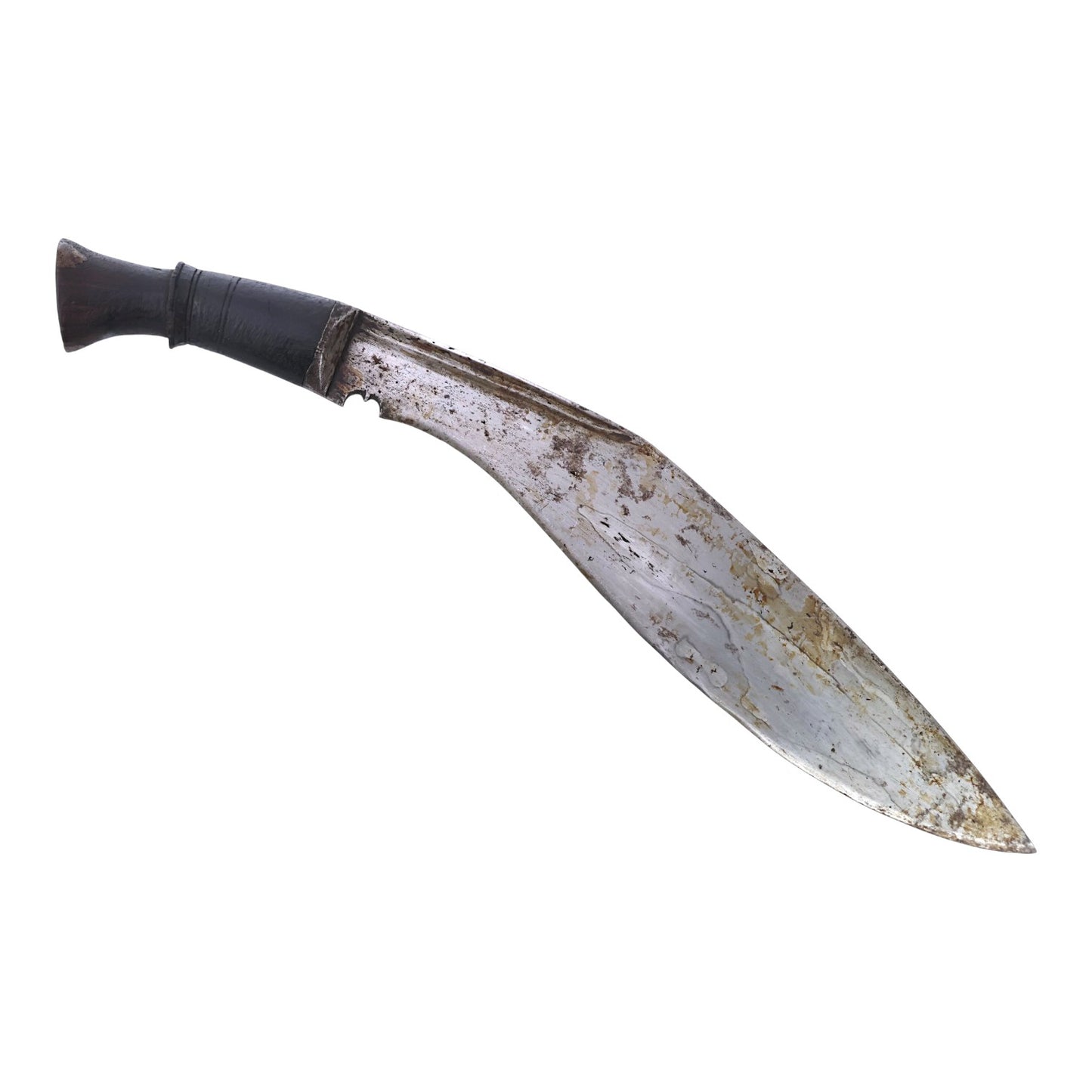 19th C. Nepalese Long Leaf Kukri with Signed Blade, Scabbard & Utility Knives