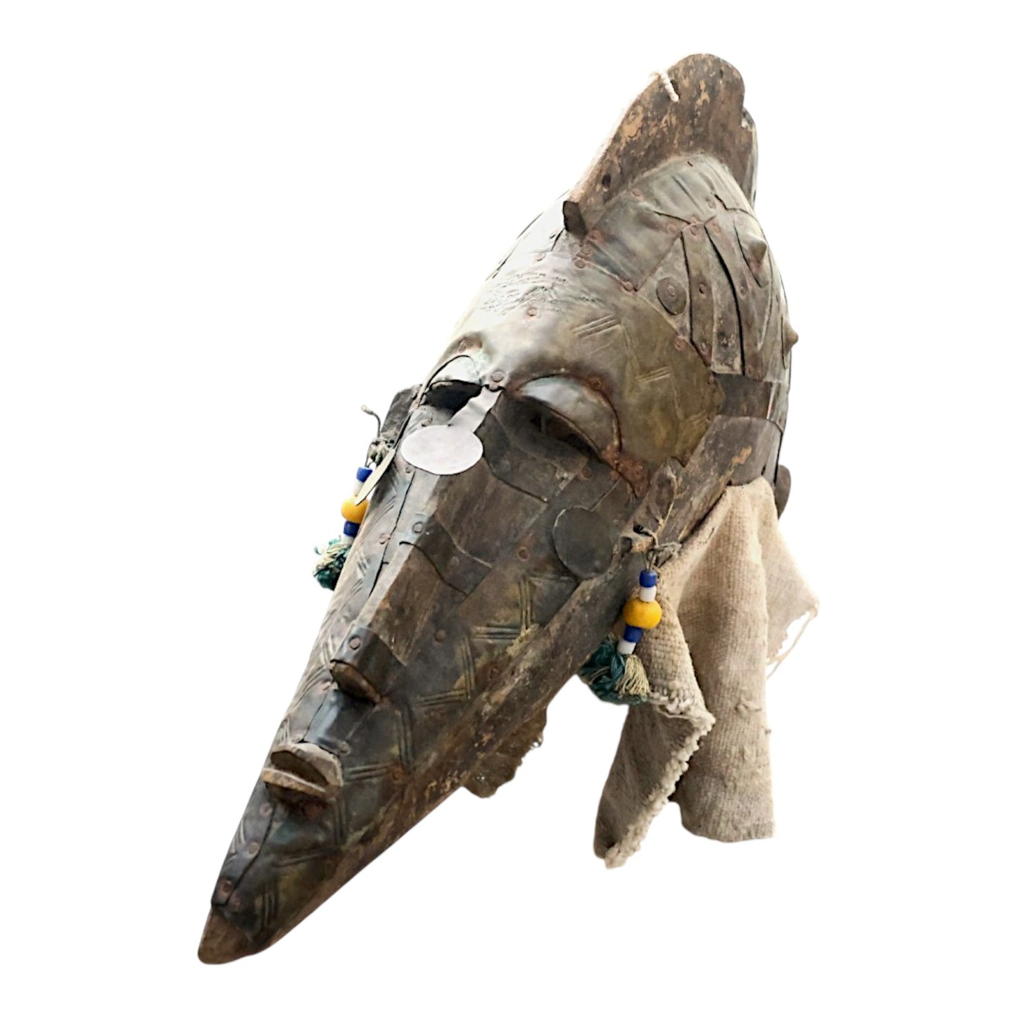 African Mali Marka Janus Double Face Helmet Mask with Metal Accents