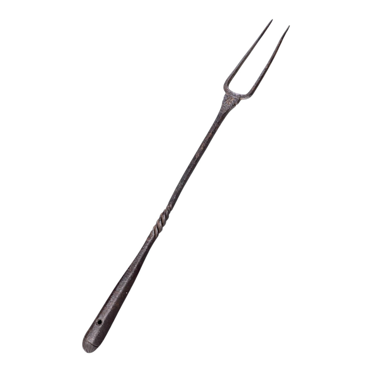 Medieval Iron Meat Fork with Struck Maker’s Mark, Twisted & Chiseled Work (English, French, or German Origin)