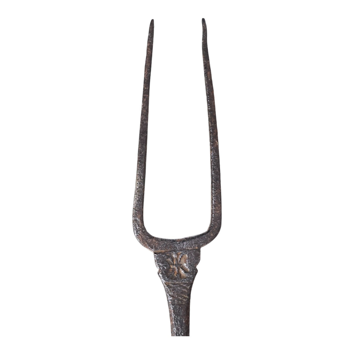 Medieval Iron Meat Fork with Struck Maker’s Mark, Twisted & Chiseled Work (English, French, or German Origin)