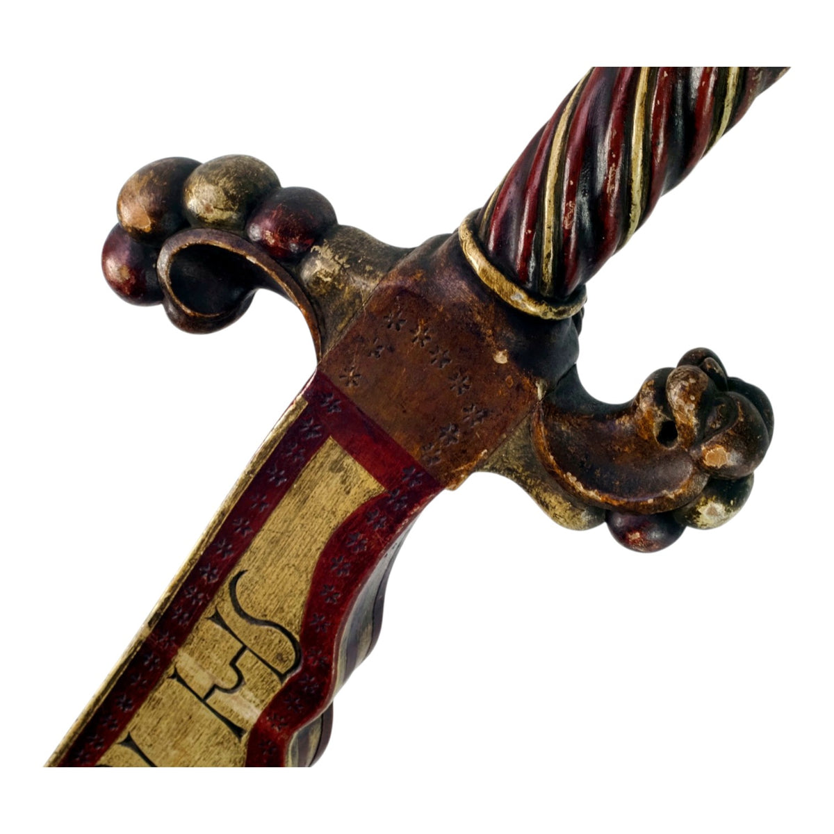 18th C. European Masonic Fraternal Carved Wood Ceremonial Sword Dated 1725
