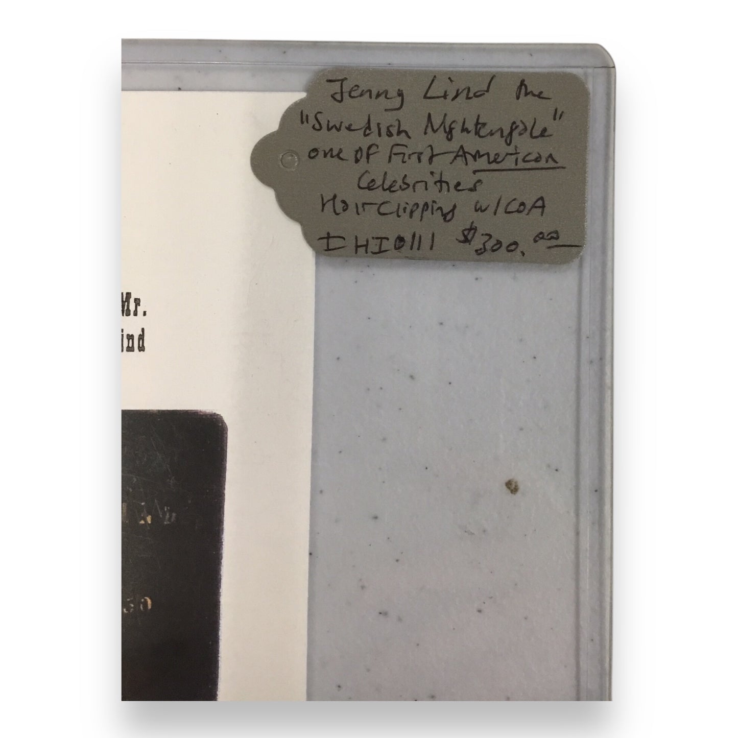 Jenny Lind, the Swedish Nightengale, Hair Clipping with COA